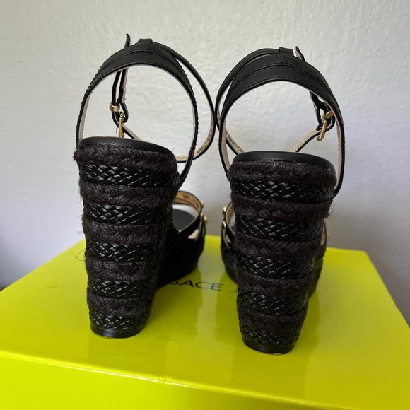 Versace Jeans Collection Black Wedge Heels with Gold Accents - Picture 8 of 8